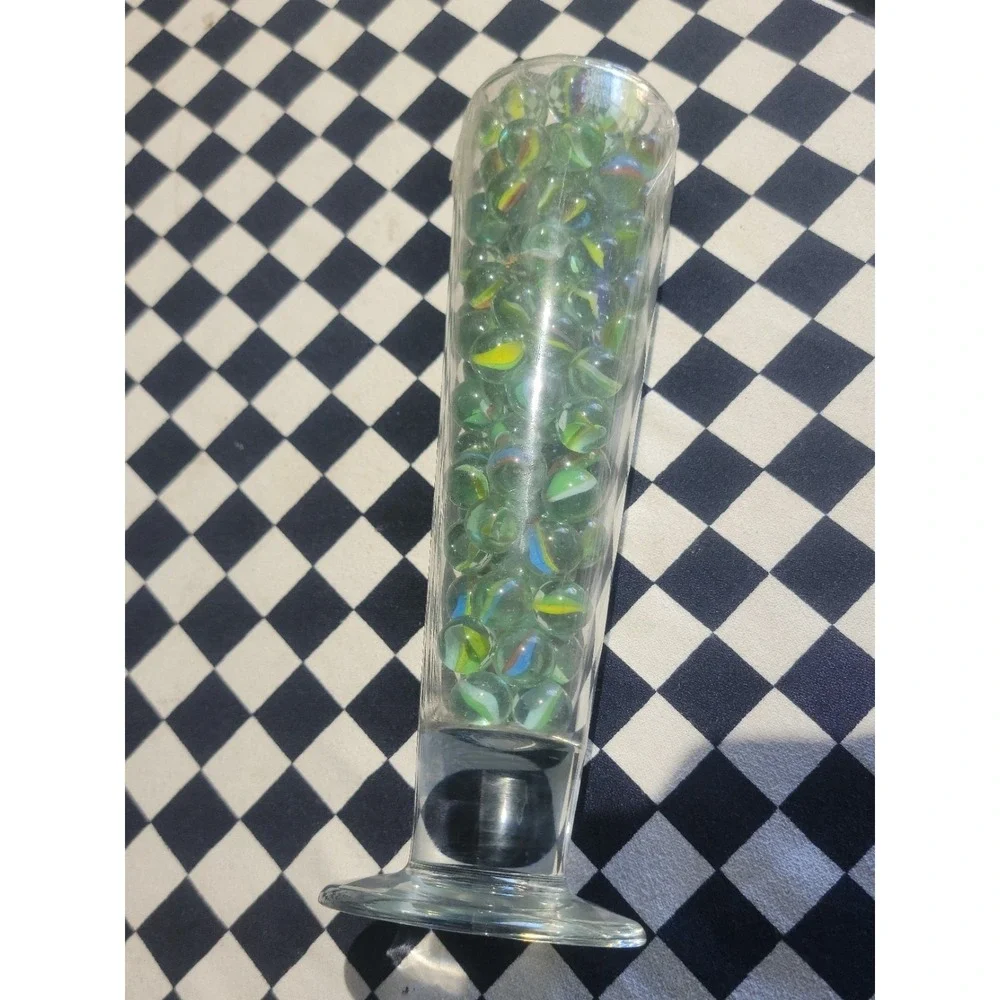 Glass Vase‎ Filled With Mixed Cat's Eye Marbles 9.5